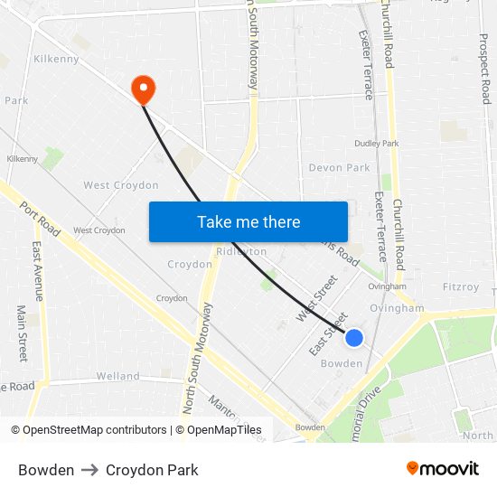 Bowden to Croydon Park map