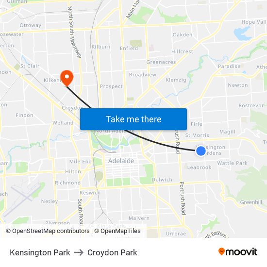 Kensington Park to Croydon Park map