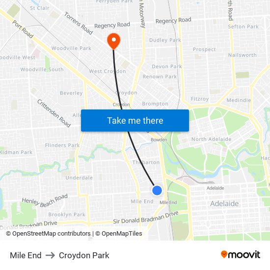 Mile End to Croydon Park map