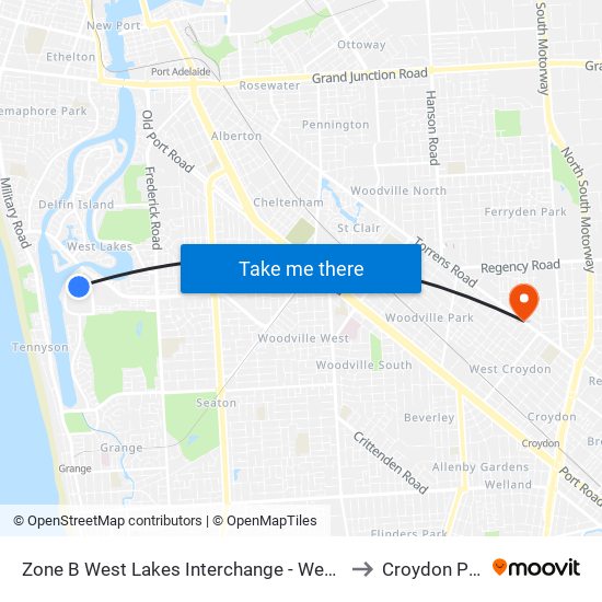 Zone B West Lakes Interchange - West side to Croydon Park map