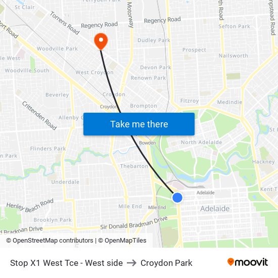 Stop X1 West Tce - West side to Croydon Park map