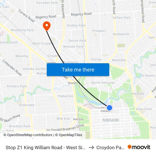 Stop Z1 King William Road - West Side to Croydon Park map