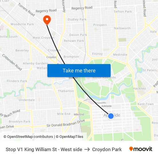 Stop V1 King William St - West side to Croydon Park map