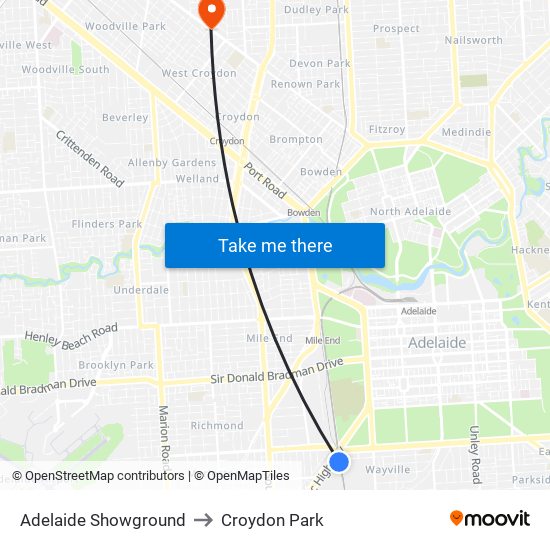 Adelaide Showground to Croydon Park map