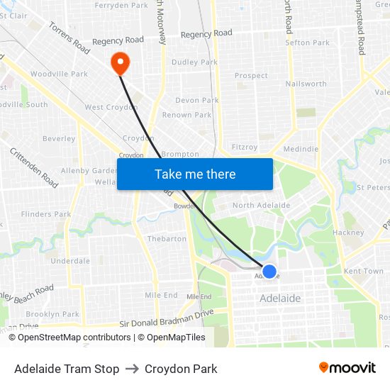 Adelaide Tram Stop to Croydon Park map