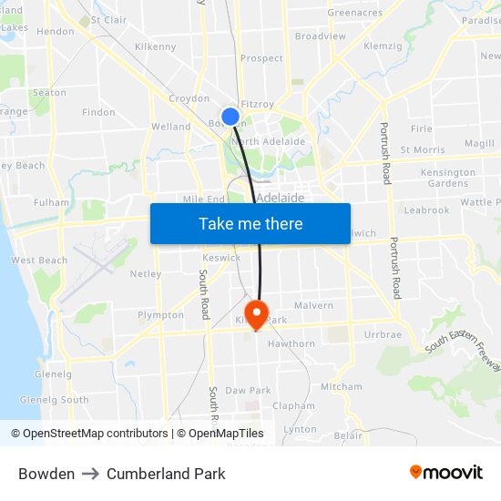 Bowden to Cumberland Park map