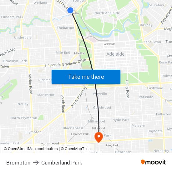 Brompton to Cumberland Park map