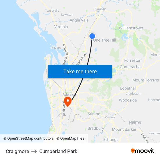 Craigmore to Cumberland Park map
