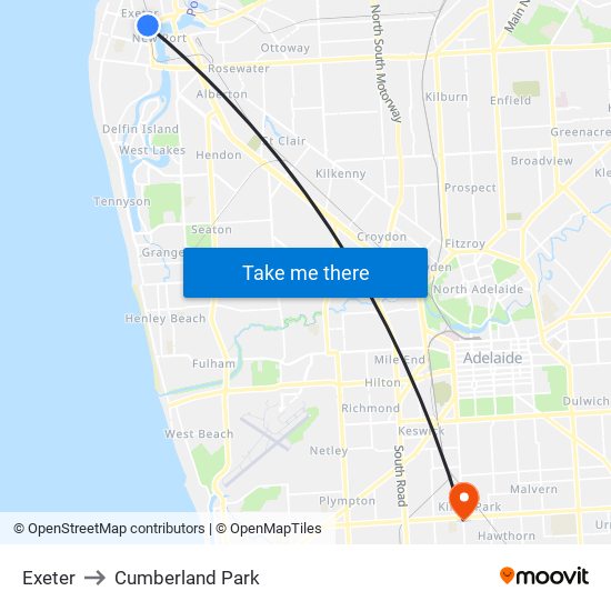 Exeter to Cumberland Park map