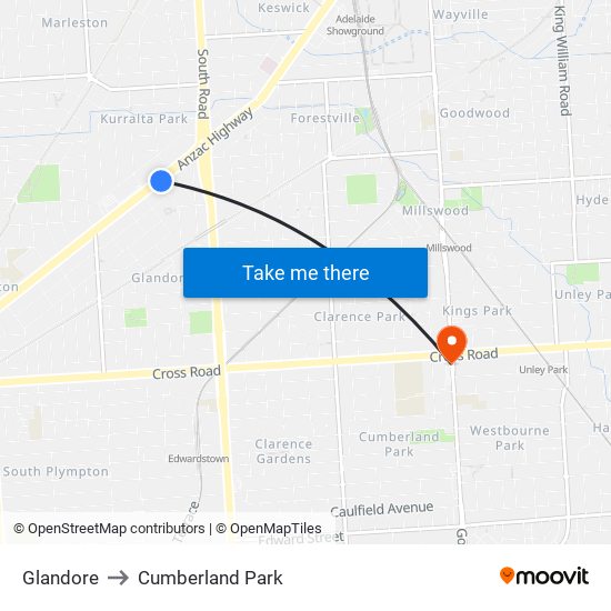 Glandore to Cumberland Park map