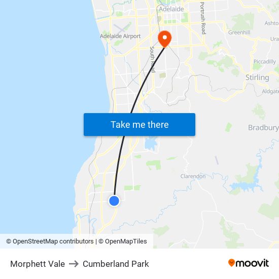 Morphett Vale to Cumberland Park map