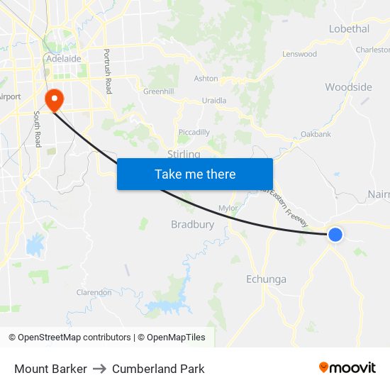 Mount Barker to Cumberland Park map