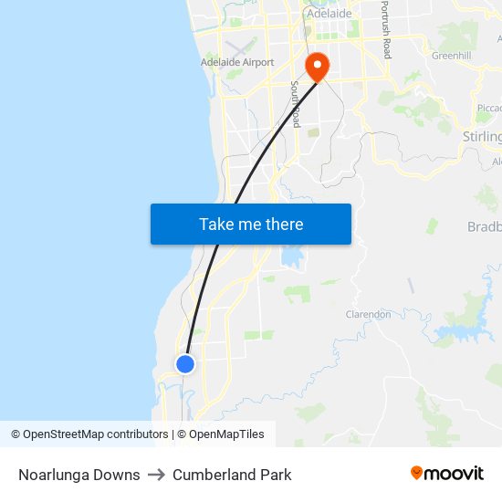 Noarlunga Downs to Cumberland Park map