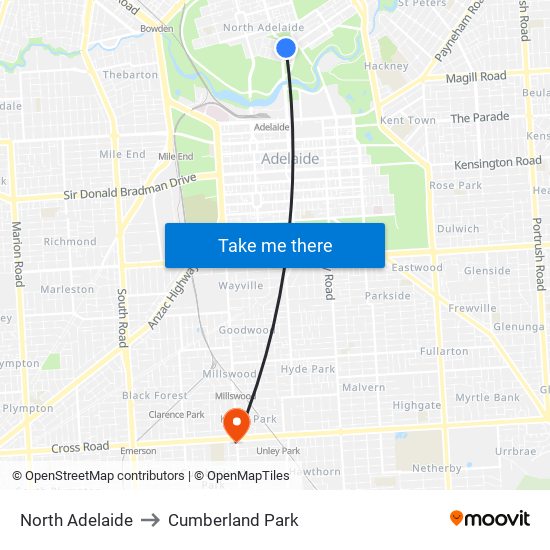 North Adelaide to Cumberland Park map