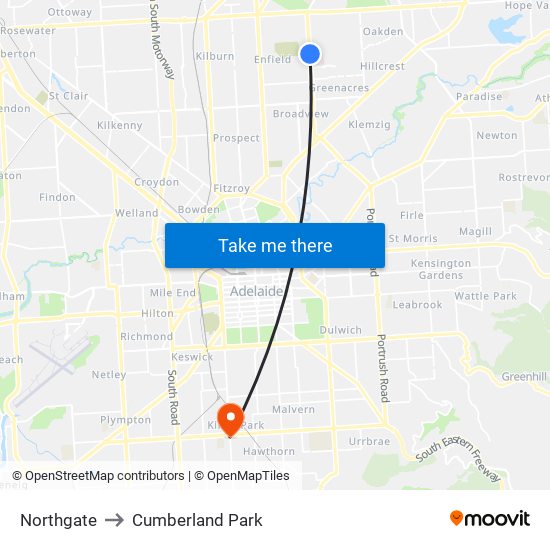 Northgate to Cumberland Park map