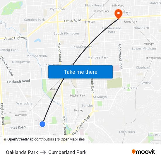 Oaklands Park to Cumberland Park map