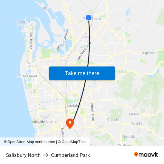 Salisbury North to Cumberland Park map