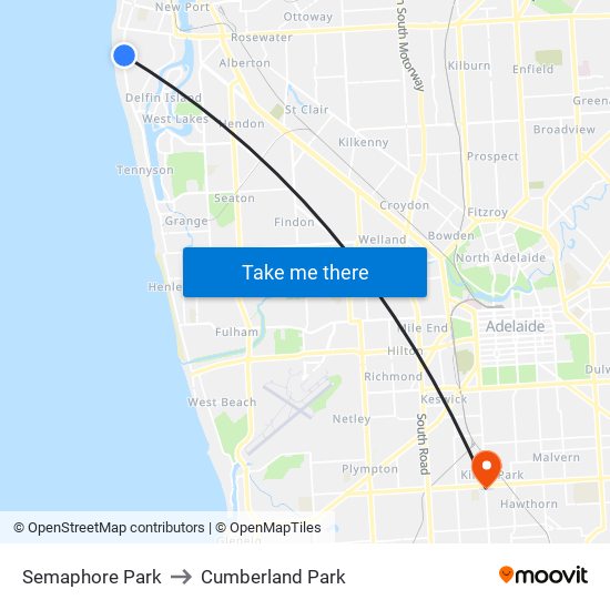 Semaphore Park to Cumberland Park map