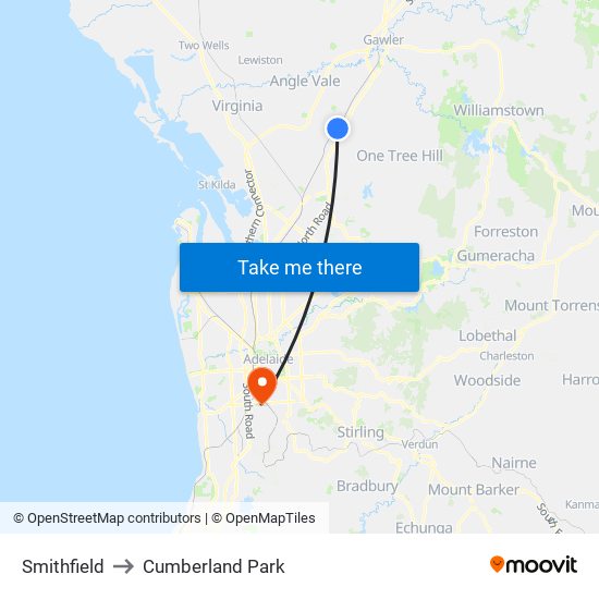 Smithfield to Cumberland Park map