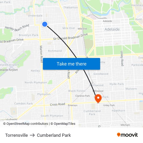 Torrensville to Cumberland Park map