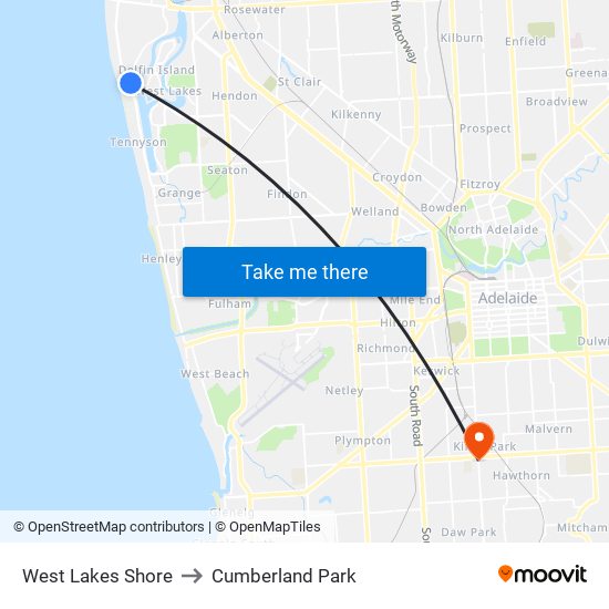 West Lakes Shore to Cumberland Park map