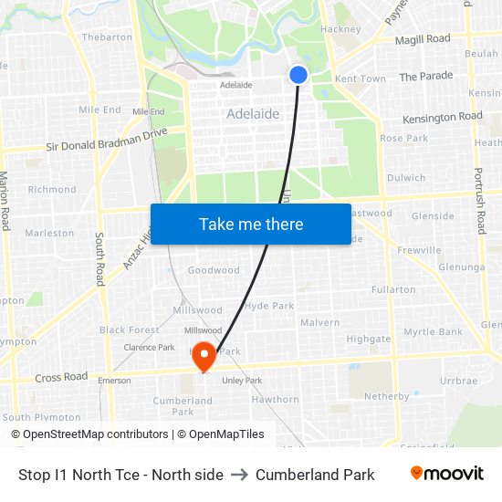 Stop I1 North Tce - North side to Cumberland Park map