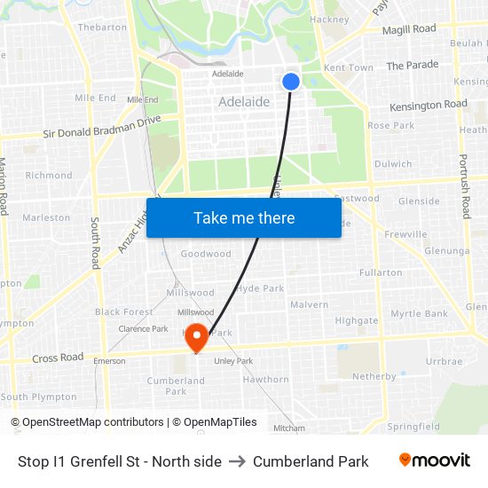 Stop I1 Grenfell St - North side to Cumberland Park map