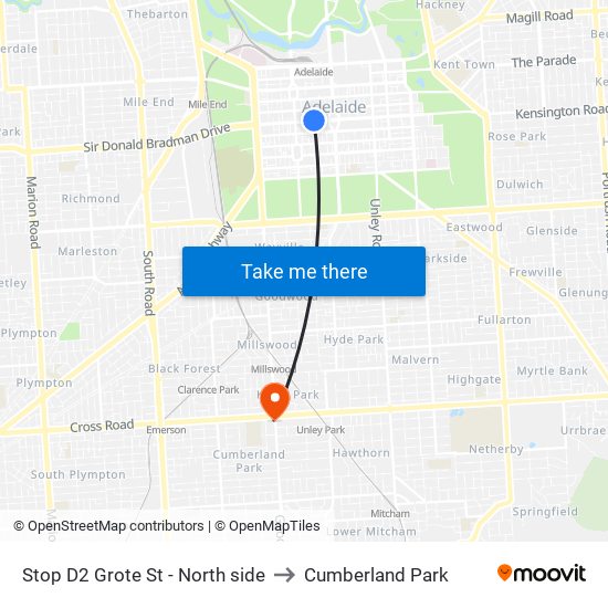 Stop D2 Grote St - North side to Cumberland Park map