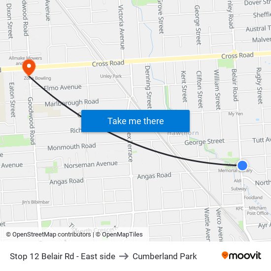 Stop 12 Belair Rd - East side to Cumberland Park map