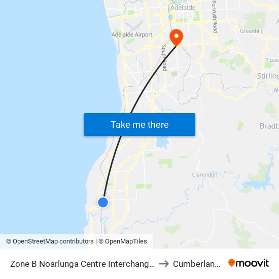 Zone B Noarlunga Centre Interchange - West side to Cumberland Park map