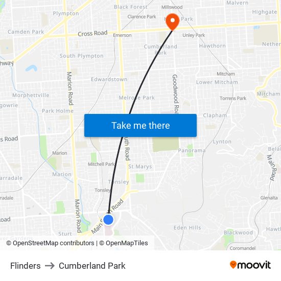 Flinders to Cumberland Park map