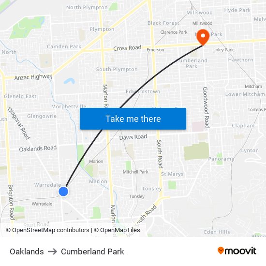 Oaklands to Cumberland Park map