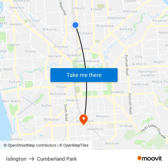 Islington to Cumberland Park map