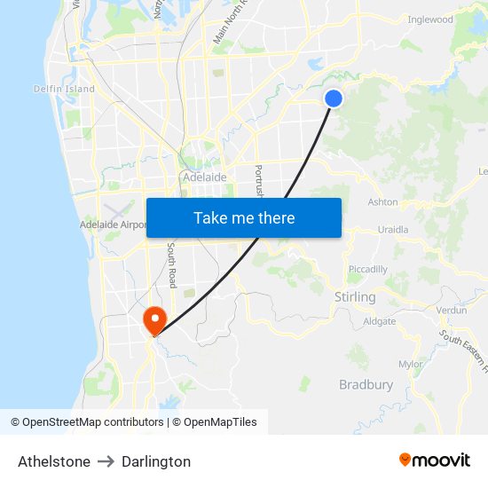 Athelstone to Darlington map