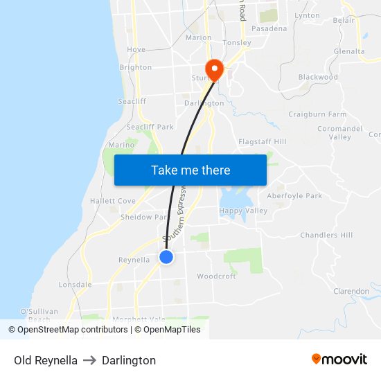 Old Reynella to Darlington map