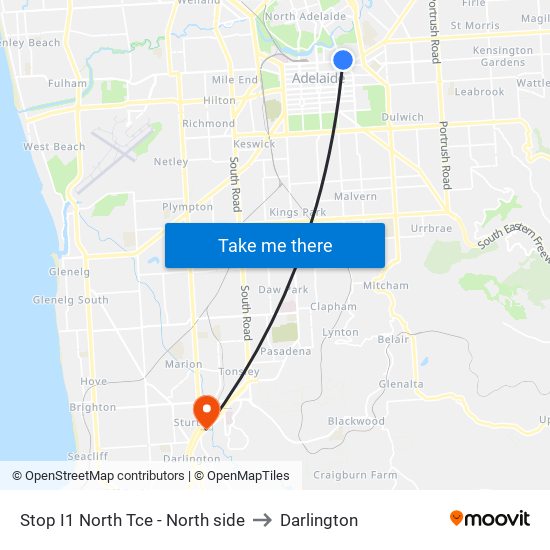 Stop I1 North Tce - North side to Darlington map