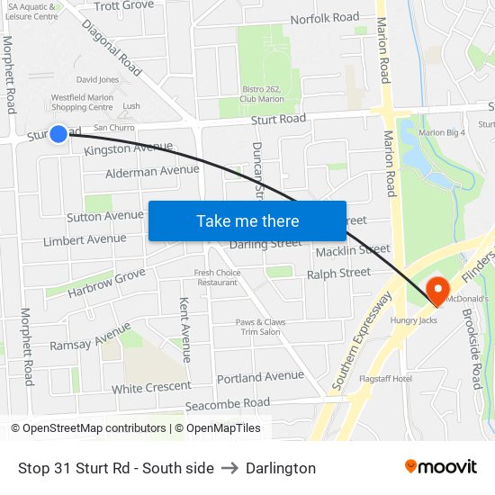 Stop 31 Sturt Rd - South side to Darlington map