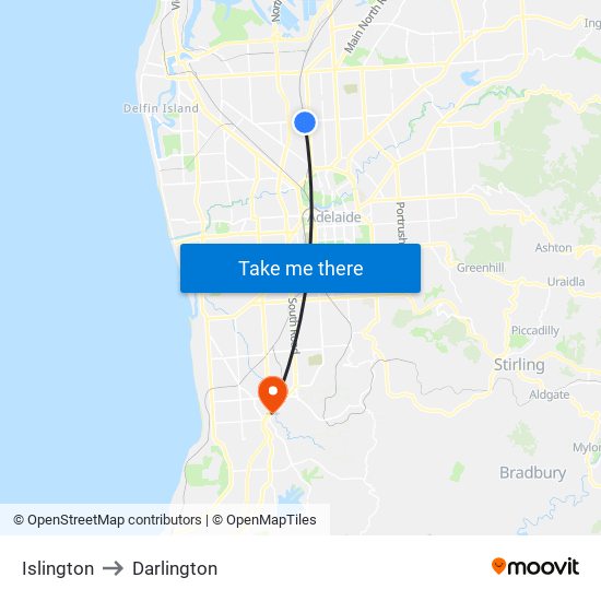 Islington to Darlington map