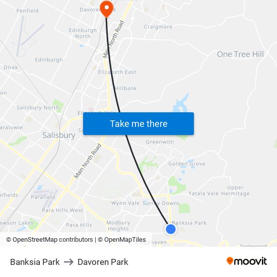 Banksia Park to Davoren Park map