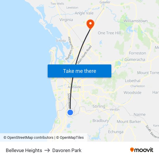 Bellevue Heights to Davoren Park map