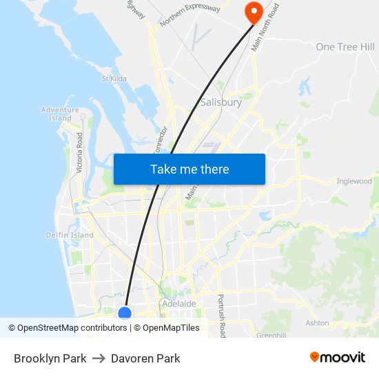 Brooklyn Park to Davoren Park map