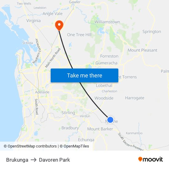 Brukunga to Davoren Park map