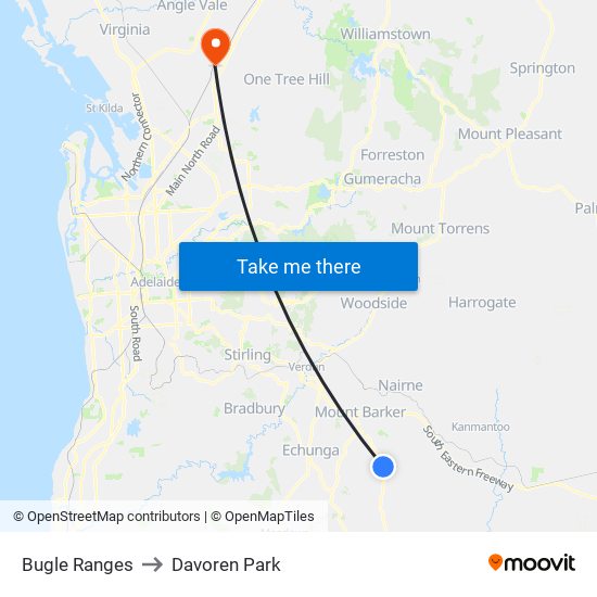 Bugle Ranges to Davoren Park map