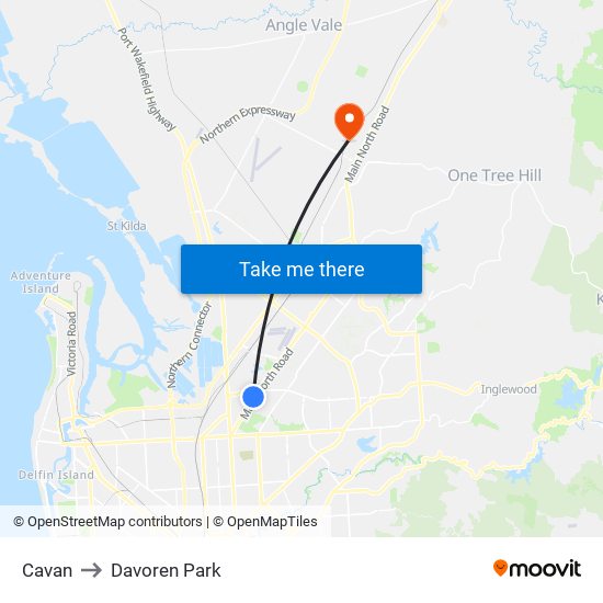 Cavan to Davoren Park map
