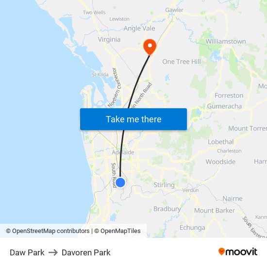 Daw Park to Davoren Park map