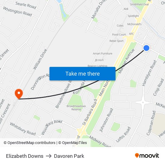 Elizabeth Downs to Davoren Park map