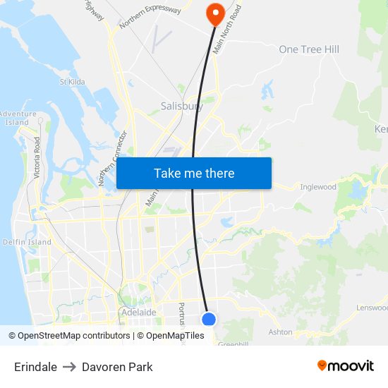 Erindale to Davoren Park map