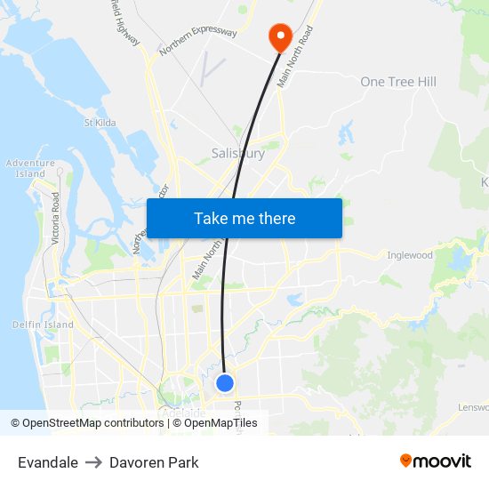 Evandale to Davoren Park map