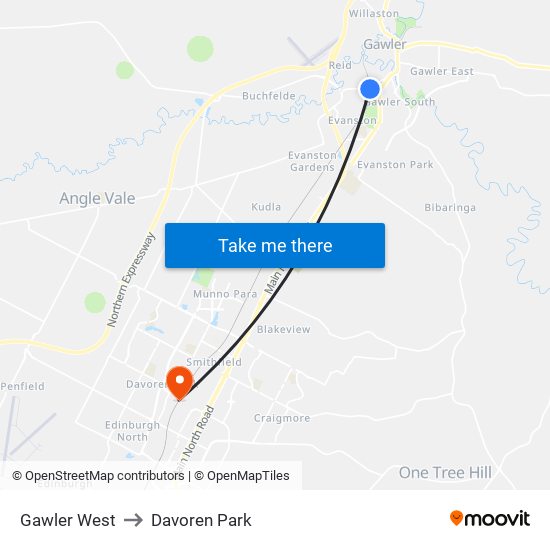 Gawler West to Davoren Park map