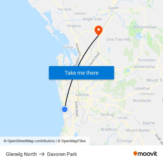 Glenelg North to Davoren Park map